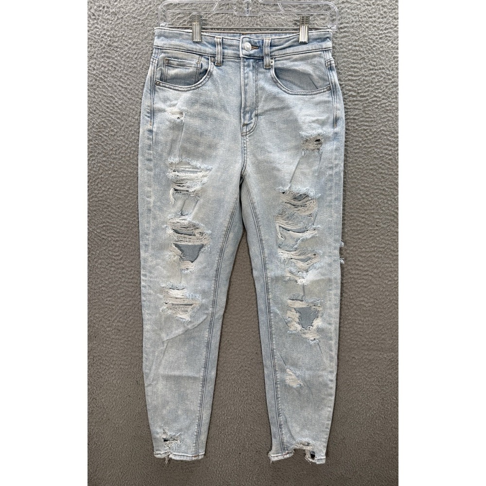American Eagle Jeans‎ Womens 2 Blue Mom Jean Stretch Distressed Denim Preppy